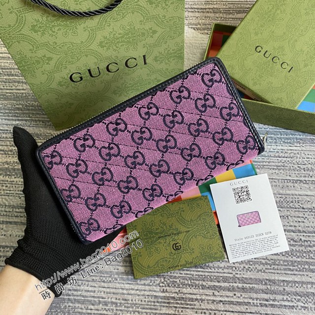 Gucci新款包包 古馳女士長錢包 Gucci粉帆布拉鏈長夾 443123  ydg3288